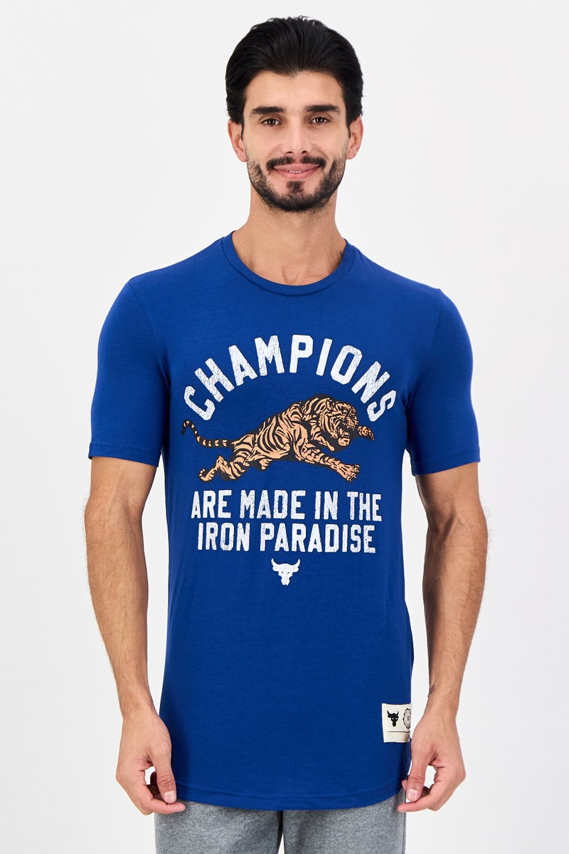 UNDER ARMOUR تي شيرت رجالي فضفاض بأكمام قصيرة للخارج، أزرق - Image 1